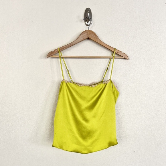 FLEUR DU MAL Straight Neck Lace Trim Cami Top in Chartreuse - Picture 5 of 10